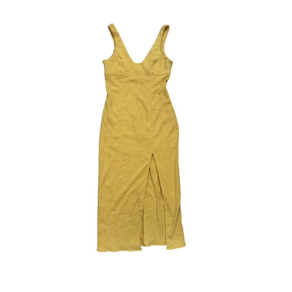 BEC + BRIDGE Womens Dress Textured V-Neck Front Slit Midi Minimalist Size 6
